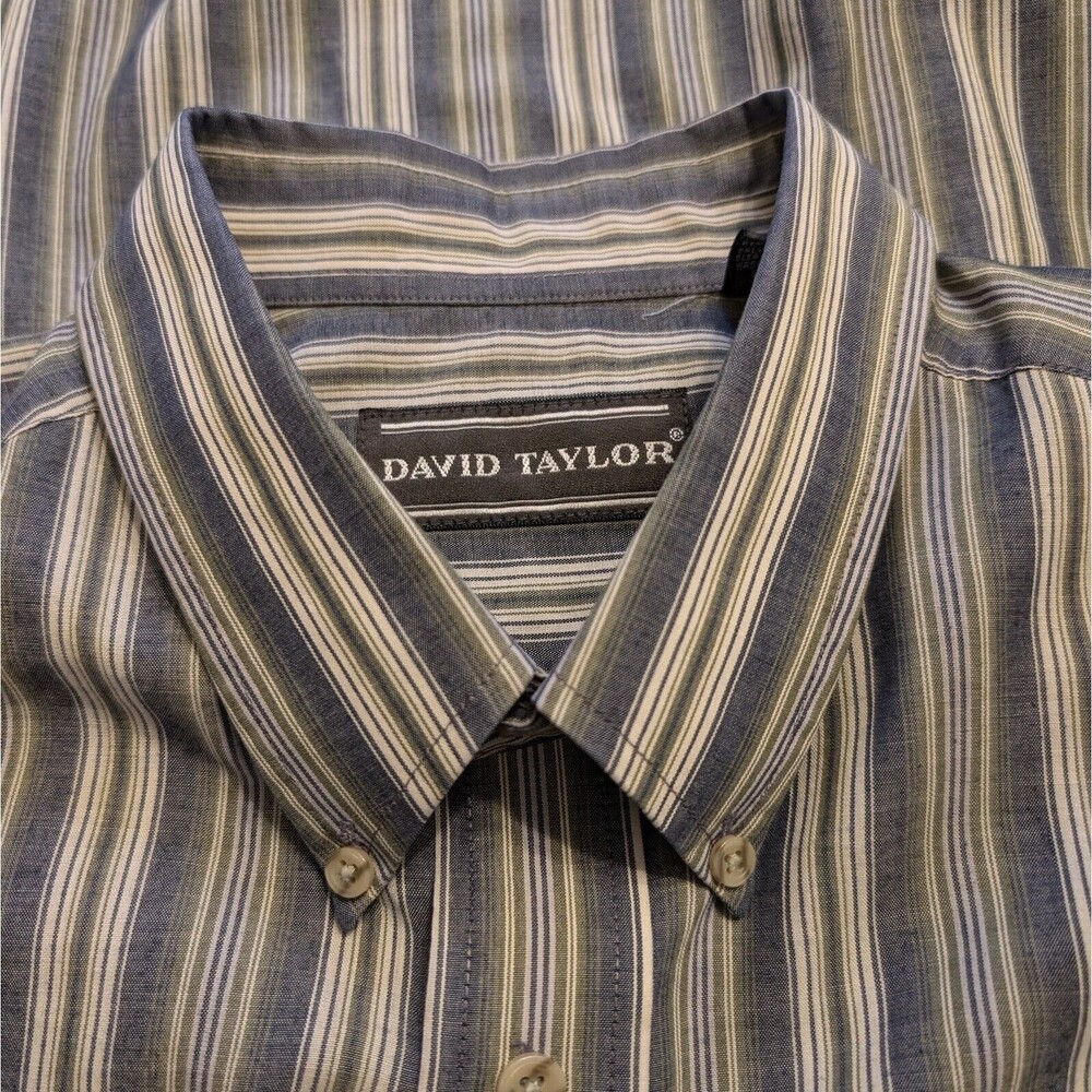 David Taylor Mens Short Sleeve Button Down Gray Striped Shirt Size XL